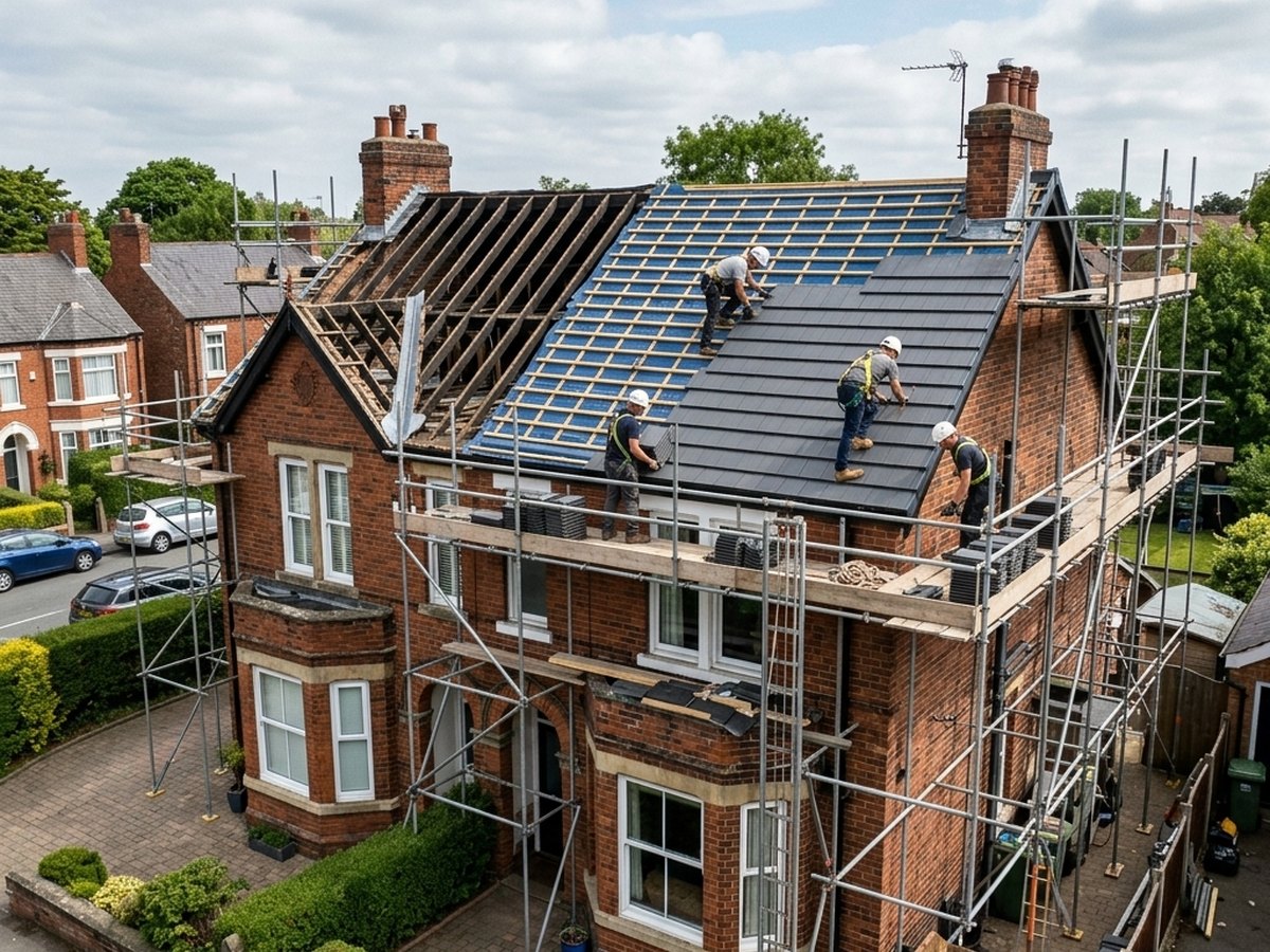 House being fully re-roofed under scaffolding