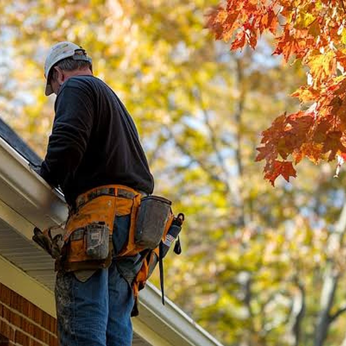 Roofer inspecting the edge of a roof